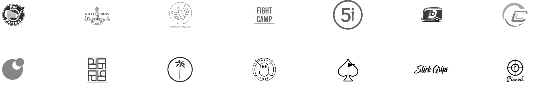Golf brand partners including various equipment, apparel, and service companies
